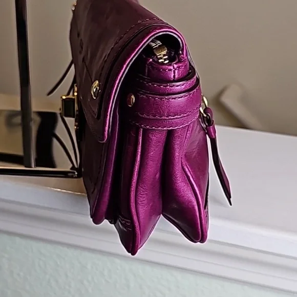 COACH 12450 Hampton Lindsey Leather Plum Flap Turnlock Clutch Charm Wrist Strap - Picture 5 of 12